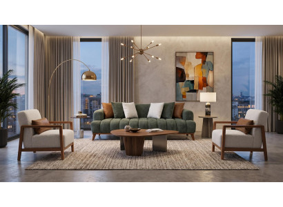 Grün-weißes Wohnzimmer-Set Sofas Stoffsofas modern Sofagarnitur