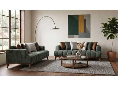 Grünes Wohnzimmer-Set 2+2-Sitzer-Sofas luxuriöse Stoffsofas Design-Sofas