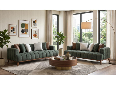 Grünes Wohnzimmer-Set Sofas  Stoffsofas Design Sofas Premium