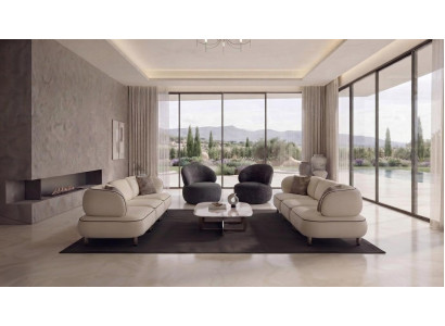 3-Sitzer Sofa Beige Sessel Grau Stoff Modern Wohnzimmer Polstergarnitur