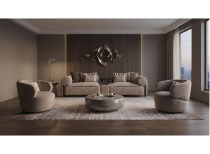 Modernes Beiges 3-Sitzer Sofa 2 Sesseln Wohnzimmer Couch