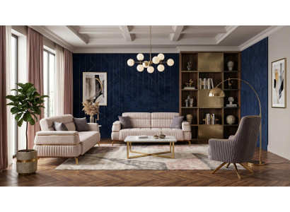 Luxuriöses grau-beiges Wohnzimmer-Set Sofas goldene Füße
