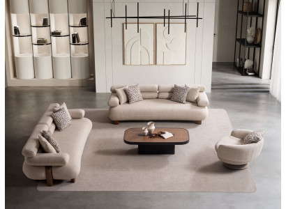 Sofa Set Sitzgruppe Grau Modern Holz 2x 3-Sitzer Sessel Couch Set