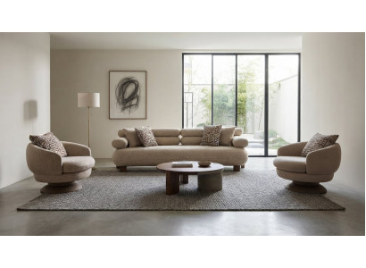 Komfort Polstergruppe Grau Stoff Holz 3-Sitzer Sofa 2x Sessel Modern