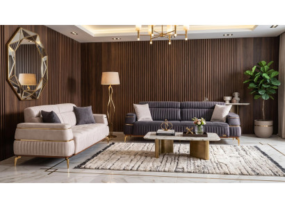 Beige-graues Wohnzimmer-Set Sofas Stoffsofas goldene Füße modern