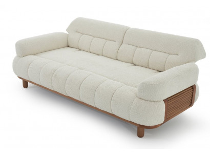 Sofa 3-Sitzer Moderner Stil Weiß Cremefarben Stilvoll Holzverziert