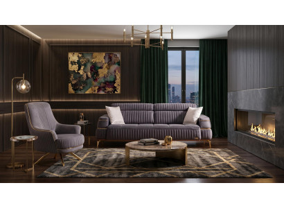 Graues Wohnzimmer-Set Sofas Stoffsofas goldene Füße Sofa