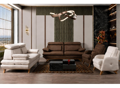 Beige Wohnzimmerset 4 teilig 2 Sofas 2 Sessel Holz Modern Komfort