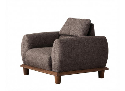 Moderner Relaxsessel Braun Stoff Sessel Holzrahmen Wohnzimmer