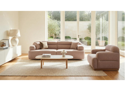 Modernes 4 Sitzer Sofa Beige Velours Stoff Sessel Wohnzimmer Komfort