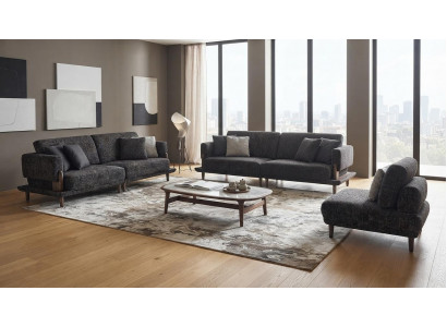 Luxuriöses Graues Polster Set Designer 2x 3-Sitzer Loungesessel