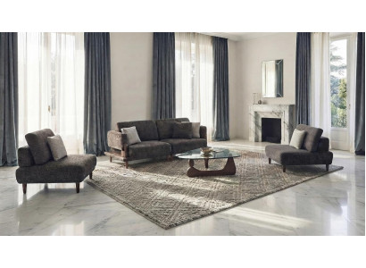Designer Graue Polstergarnitur Stoffsofa 2x Relaxsessel 3tlg Set