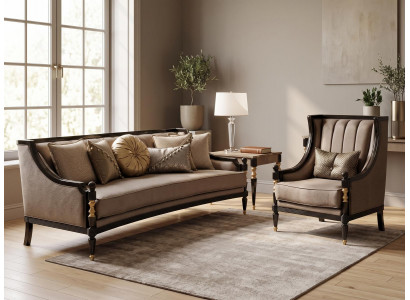 Sofa set 3-Sitzer Sofa Sessel Beige Modern Stil Wohnzimmer Komfortabel
