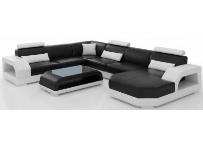 Designer Ecksofa Schwarz mit Lounge Bereich und stilvollem Couchtisch