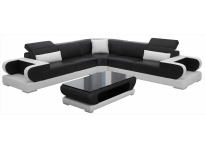 Designer Sofa Kombination Schwarz mit Eckform und elegantem Couchtisch