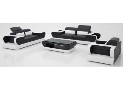 Hochwertige Sofagarnitur 3+2+1 Sitzer Schwarz mit moderner Form und Couchtisch