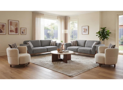 Modernes Graues Sofa Set 2x 3-Sitzer mit 2x Sessel Wohnbereich