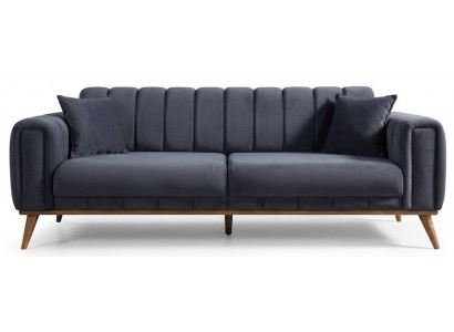 Blaues 3-Sitzer Sofa Stoff Couch Wohnzimmer Modern Holzgestell Komfort