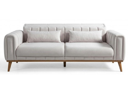 Modernes Weißes 3-Sitzer Sofa Stoff Couch Wohnzimmer Holzbeine