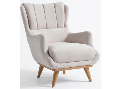Moderner Weißer Sessel Stoffbezug Wohnzimmer Holzgestell Luxus Design