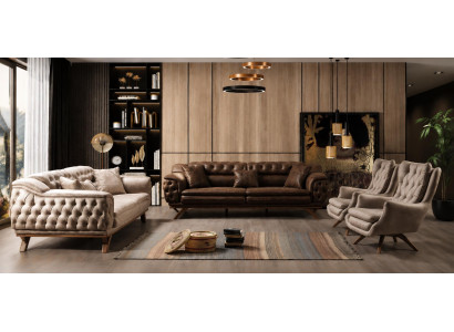 Wohnzimmer Sofa 3+3+1+1 Sitzer Beige Exklusive Chesterfield Set