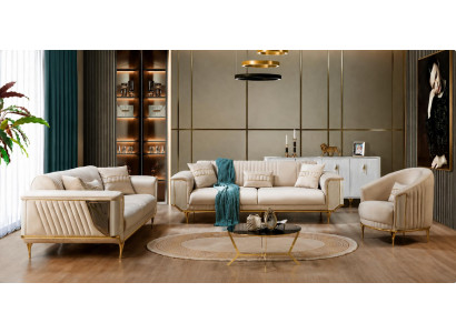 Hochwertiges Wohnzimmer-Set 2x 3-Sitzer Sofas Sessel Design Komfort
