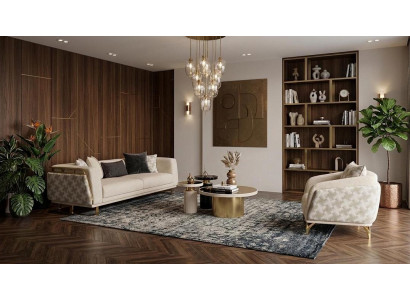 Wohnzimmer Set Sofa Sessel Beige Gold Polstermöbel Luxus