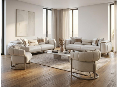 Sofa set 2x 3-Sitzer sofa 2x Sessel Weiß Modern Wohnzimmer
