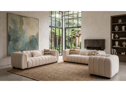 Beiges Wohnzimmer-Set Sofas Stoffsofas Sofagarnitur modern