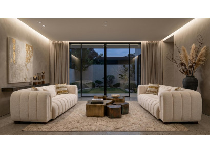 Beiges Wohnzimmer-Set 2+2-Sitzer-Sofas modern Sofagarnitur Stoffsofas
