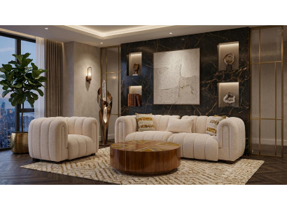 Beiges Wohnzimmer-Set Sofas moderne Stoffsofa Sessel