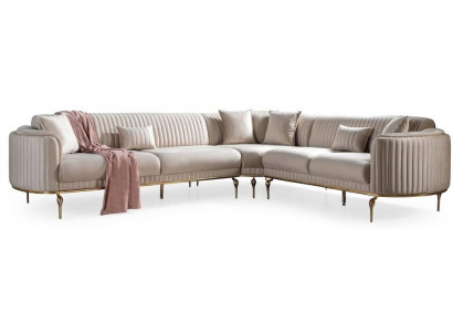 Komfortable Wohnlandschaft L Form Beige zeitloses Design Ecksofa