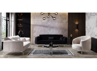 Exklusive Polstergruppe 3+3+1 Sitzer Grau für modernes Wohnzimmer