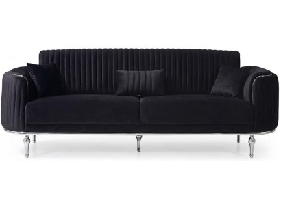 Schwarzes 3 Sitzer Sofa Stoffbezug Metallgestell Wohnzimmer Modern