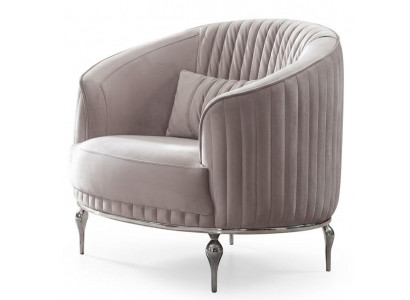 Weißer Designer Sessel Rundform Stoffbezug Metallgestell Modern Lounge