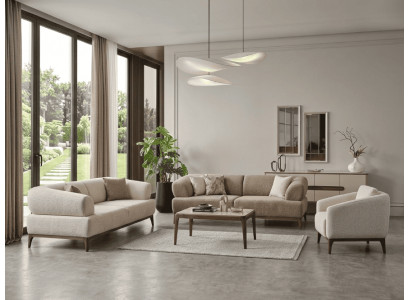 Stilvolle Beige Polstergarnitur Stoffsofas Designer Textilmöbel