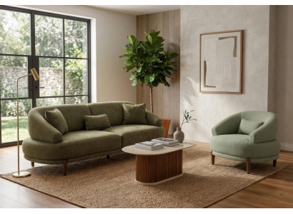 Designer Wohnzimmer Garnitur Grün Sofa Set 3+1 Sitzer Holzfüße Komfort