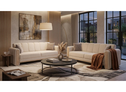 Luxuriöses beiges Sofaset Sofas Stoffsofas Wohnzimmergarnitur