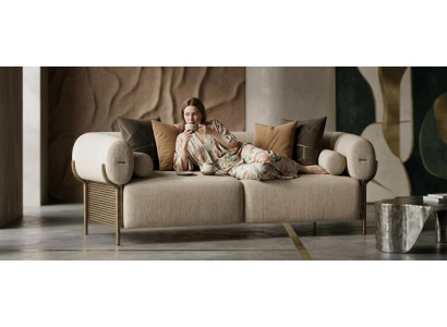 Beige Sofa Polstersofa Modern Zeitgenössisch Metallgestell Zierkissen