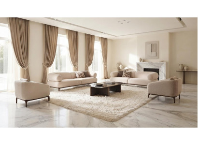 Designer Beige Polstersofas Exklusive Relaxsessel Wohnzimmer Set