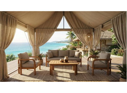 Luxuriöses Beiges Lounge Set Edles Sofa 2x Sessel Couchtisch 4tlg