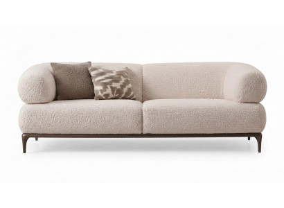 Elegantes 3-Sitzer Sofa Creme Bouclé Bezug Rundes Design Komfortabel
