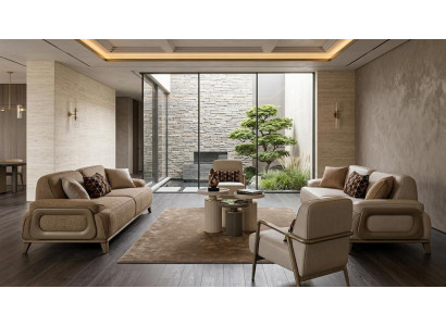 Modernes Wohnzimmer Set 2 Sofas 2 Sessel Beige Braun Luxus