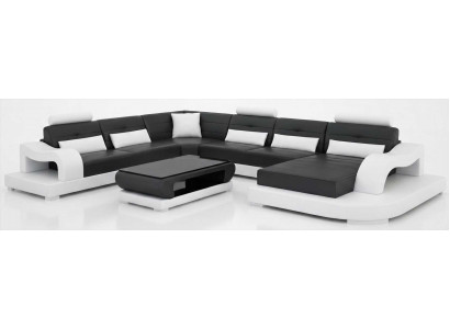 Premium Wohnzimmer Garnitur Schwarz Weiß mit Chaiselongue und Couchtisch