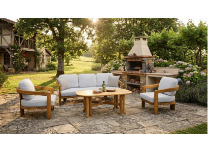 Modernes 4-tlg. Lounge Set Beige Sofa 2 Sessel Couchtisch Holz