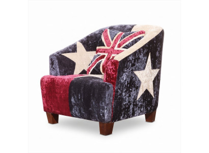 Clubsessel Union Jack British Style Samt Vintage Retro Mehrfarbig