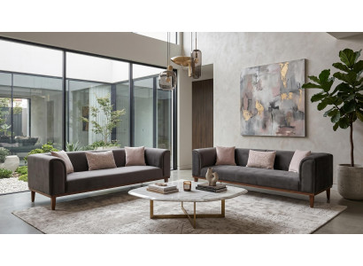 Graues Sofa-Set 3+3-Sitzer-Sofas Stoffsofas Design-Sofas modern Wohnzimmer