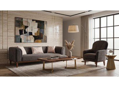Graues Sofa-Set Sofas Stoffsofa und Sessel Wohnzimmermöbel