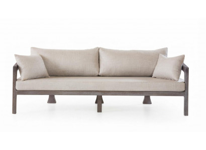 Beige 3-Sitzer Couch mit Holzrahmen Zeitloses Wohnzimmer Design