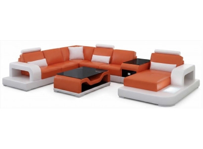 Moderne Ecksofa Garnitur Orange mit Couchtisch und Stilvolle Design
